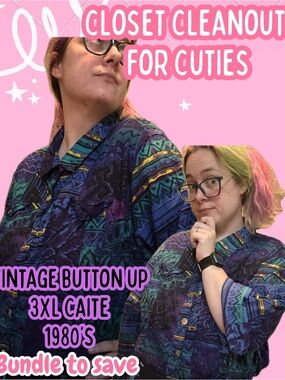 Caite Women Vintage Button-Down Shirt in Teal & Purple